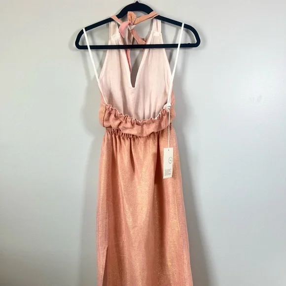 NWT Lemlem Tila Woven Halter Neck Midi Sundress Metallic Rose Shimmer XS - Picture 4 of 11